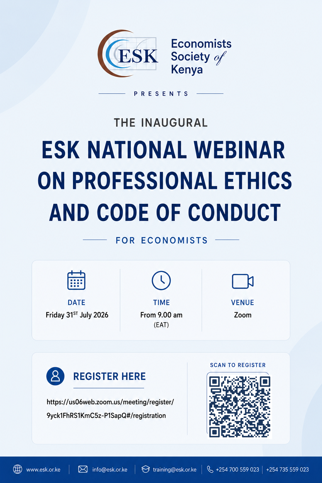 ESK WEBINAR ON PROFFESSIONAL CODE OF ECONOMISTS SCHEDULED FOR 31ST JULY 2026